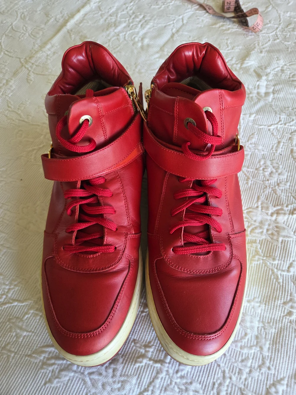 Salvatore Ferragamo | Nayon Red Leather High-Top Sneaker with Gold Logo